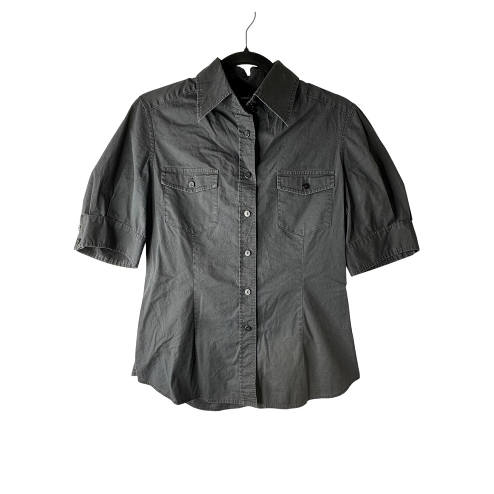 Black Button Down Shirt Moda International 3/4 Sleeves Medium